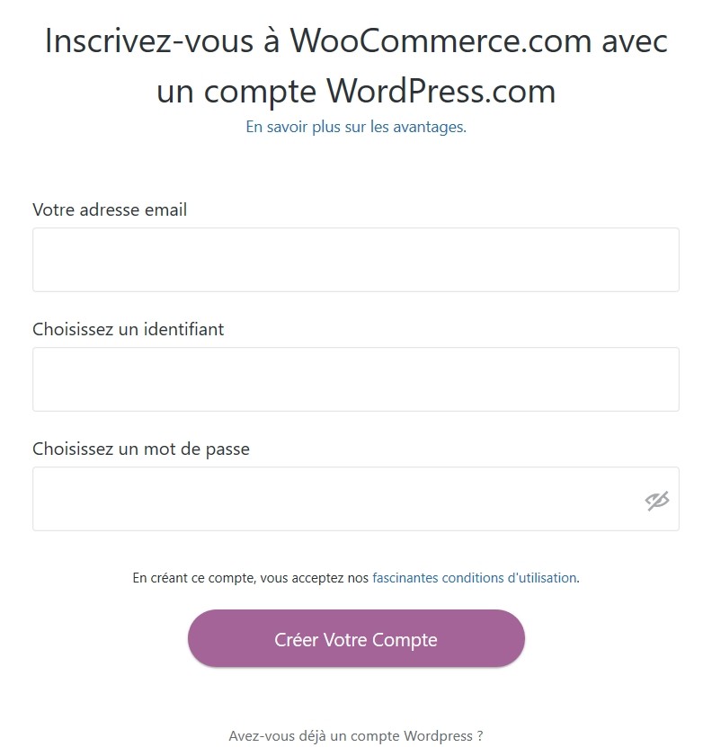 Création d'un compte Woocommerce