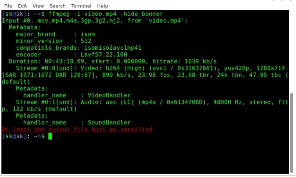 ffmpeg sortie commande infomations