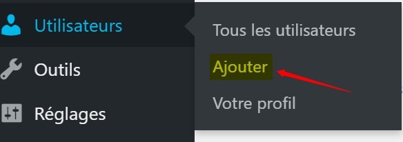 Cliquer sur ajouter un nouvel utilisateur dans WordPress