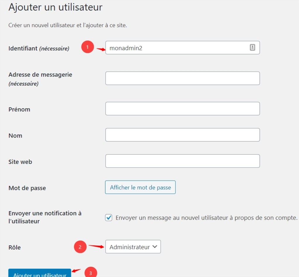 Ajouter un nouvel administrateur dans WordPress