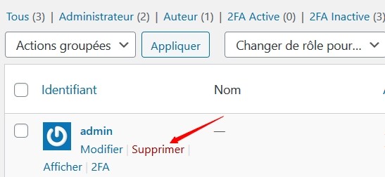 Supprimer le compte admin par défaut dans WordPress