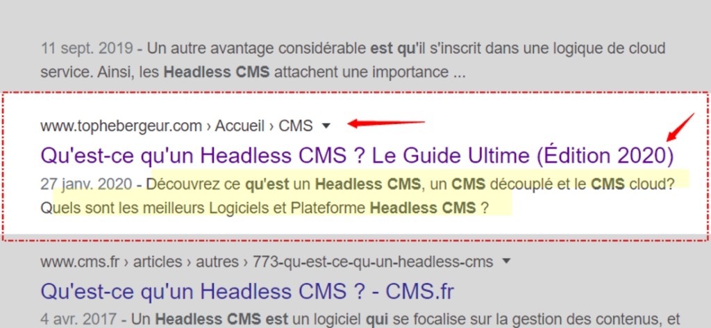 Éléments de données de base affiché dans Google