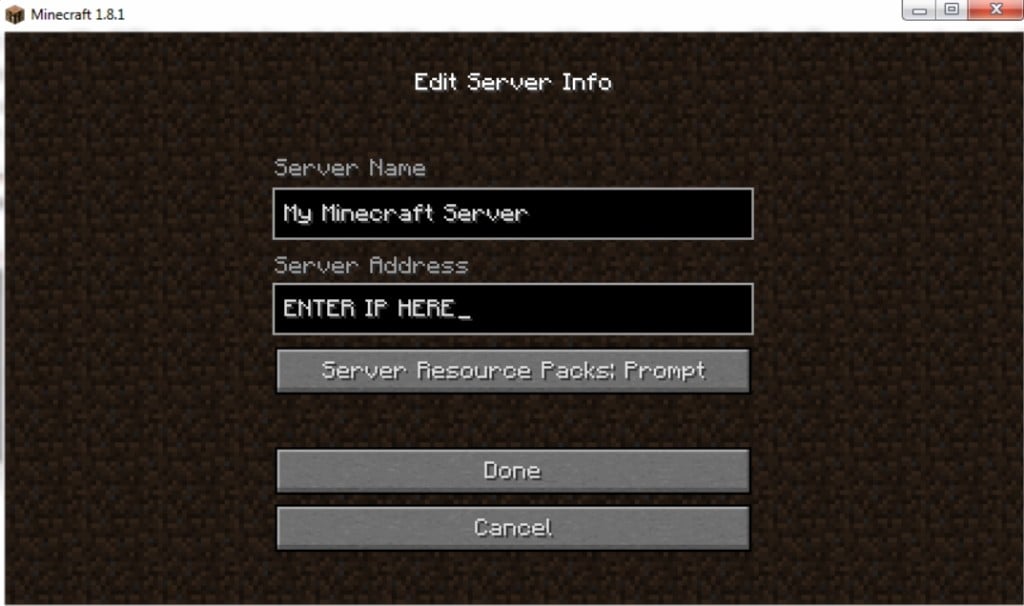 Configuration nom de serveur minecraft