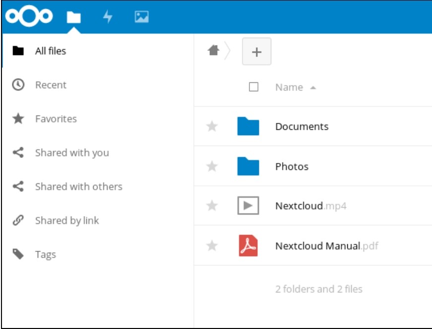 Écran Fichiers Nextcloud