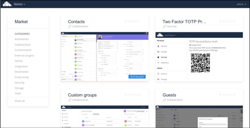 marketplace des apps pour Owncloud