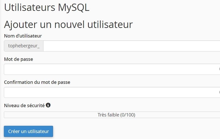 Ajouter un nouvel utilisateur de base de donnée