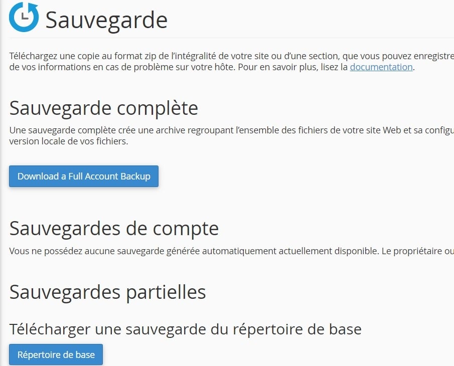 choisir type sauvegarde cpanel