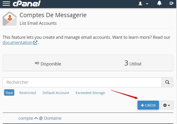 Cliquer sur créer un compte email