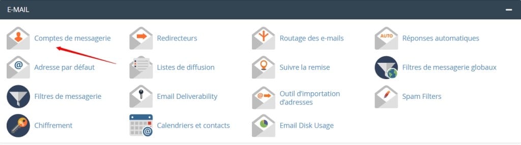 Cliquer sur compte de messagerie