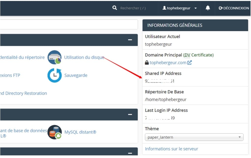 Découvrez l'IP de votre site web dans cPanel