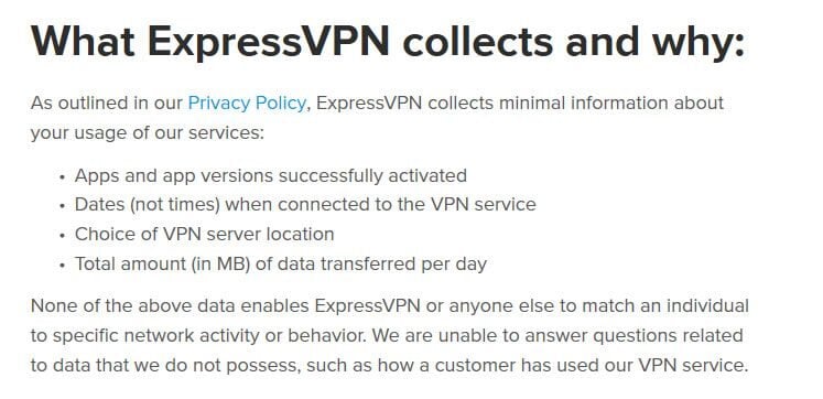 Ce que ExpressVPN collecte et pourquoi