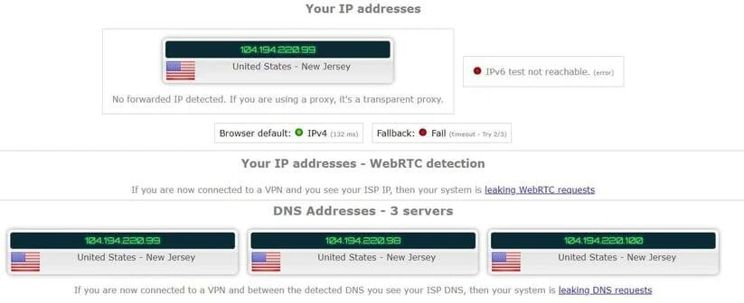 Aucune fuite IP trouvée