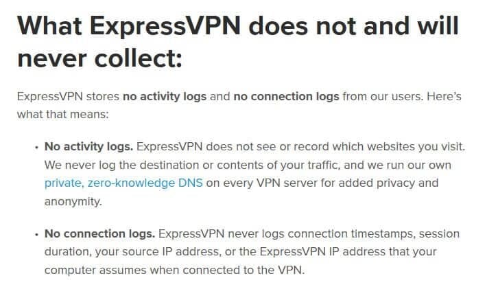 Ce que ExpressVPN ne collectera jamais