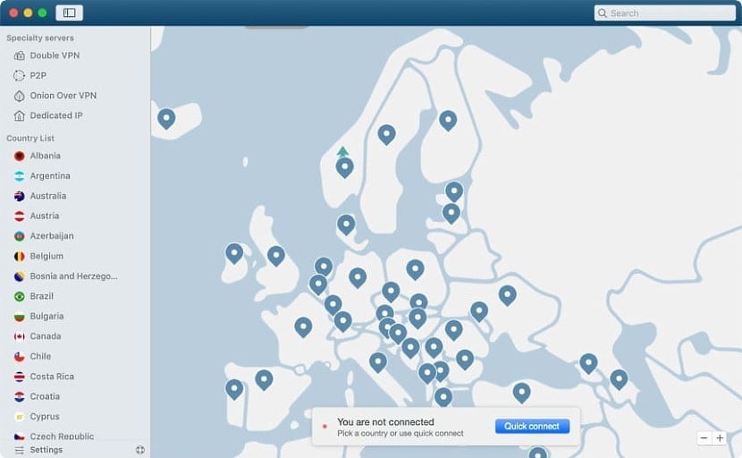 Carte serveur NordVPN