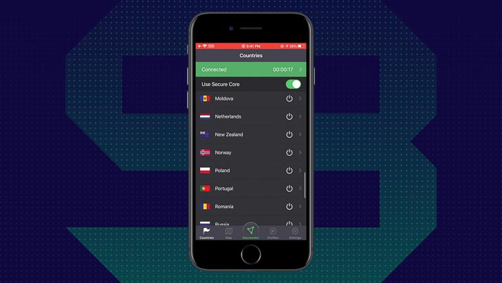 Sélection d'un serveur de pays dans ProtonVPN