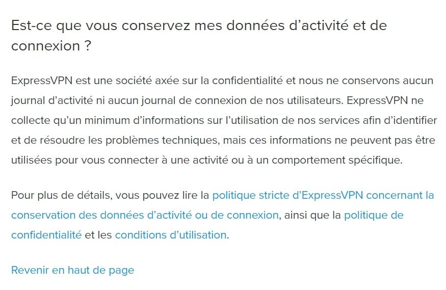 Politique de non journalisation d'ExpressVPN