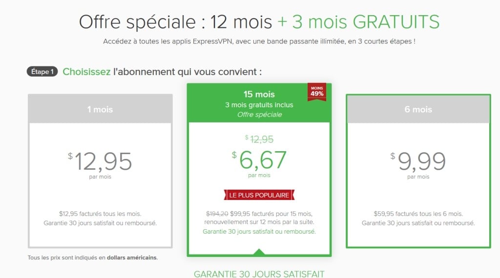 Avis sur les prix d’ExpressVPN