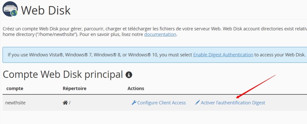 Activer l'authentification Digest