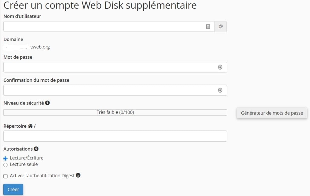 créer un compte disque Web supplémentaire