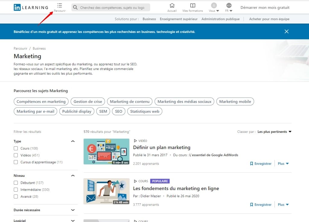 linkedin learning cherchez un sujet