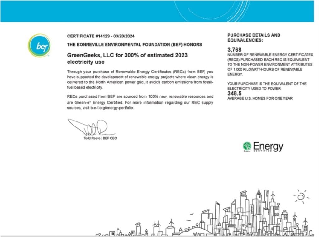 Certification GreenGeeks