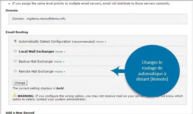 Modifier le routage des e-mails