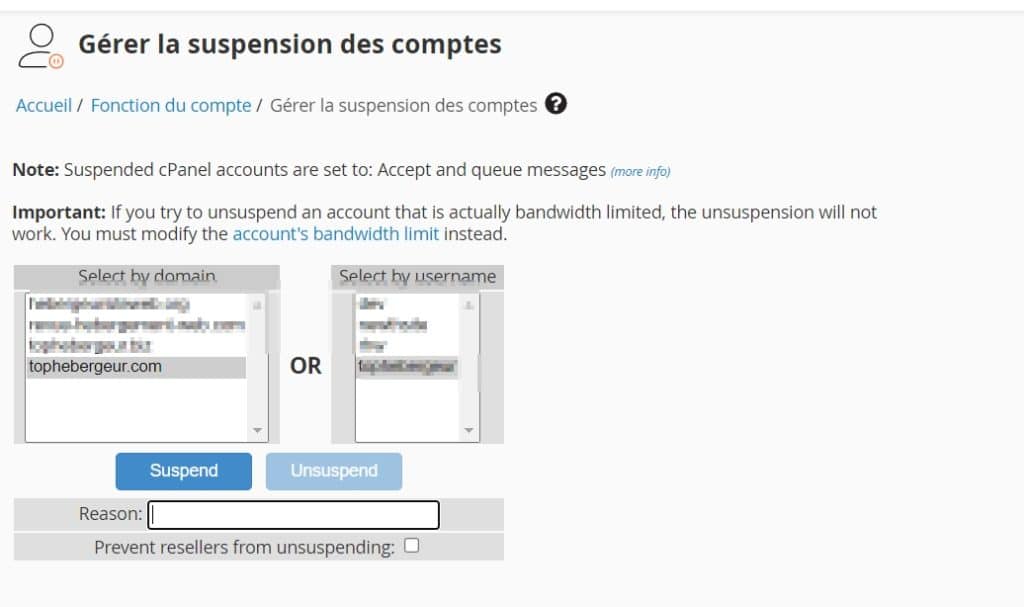 Gérer la suspension des comptes