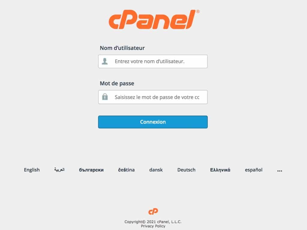 Étapes pour se connecter à cPanel