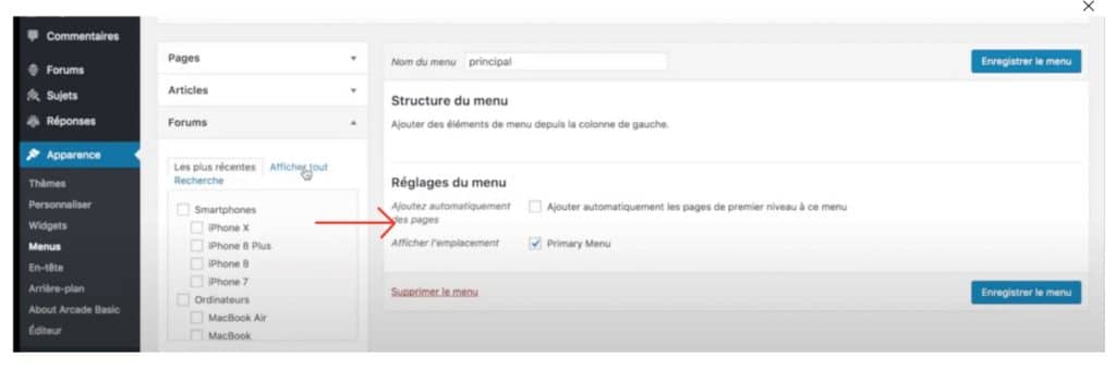 Ajouter des forums à votre menu de navigation