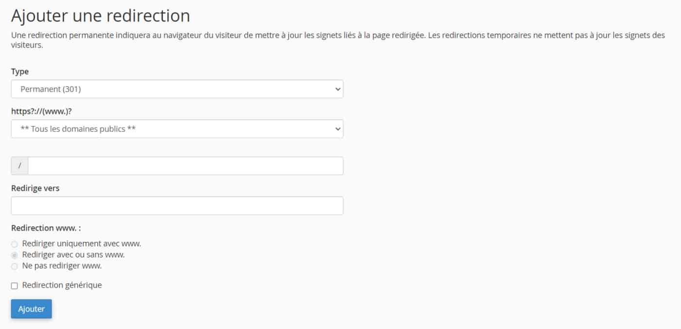 Configurer la redirection