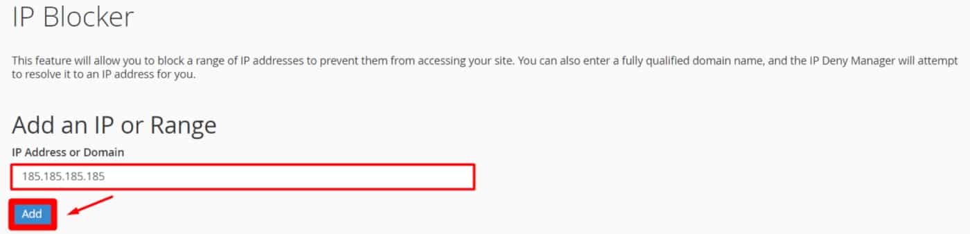ajoutez une ip a bloquer dans cpanel