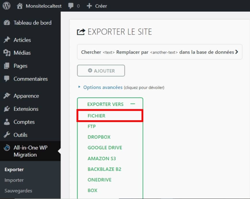 Exporter le site WordPress local