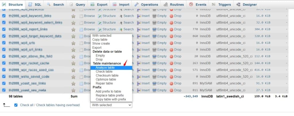 Analyser les tables