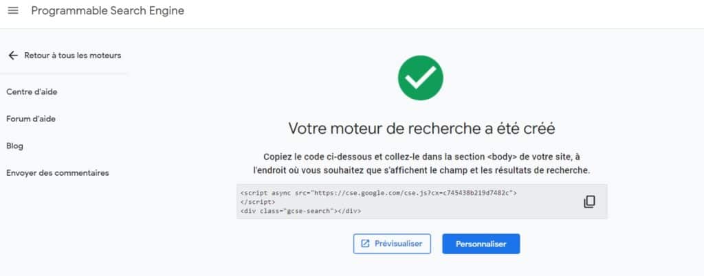 Ajouter le code de recherche à votre site