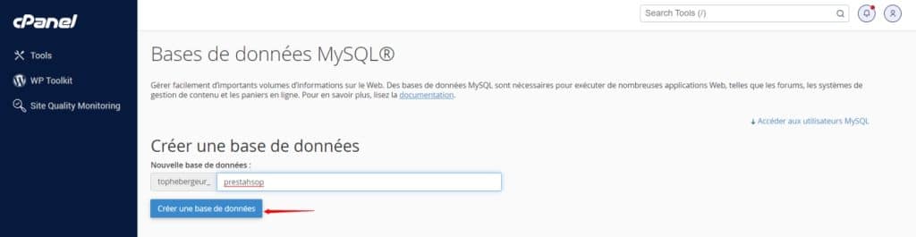 creer base donnees cpanel