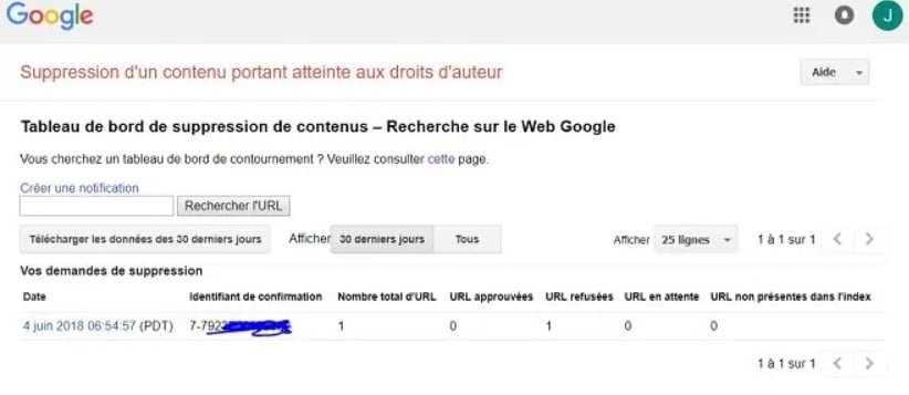 demande suppression contenu google