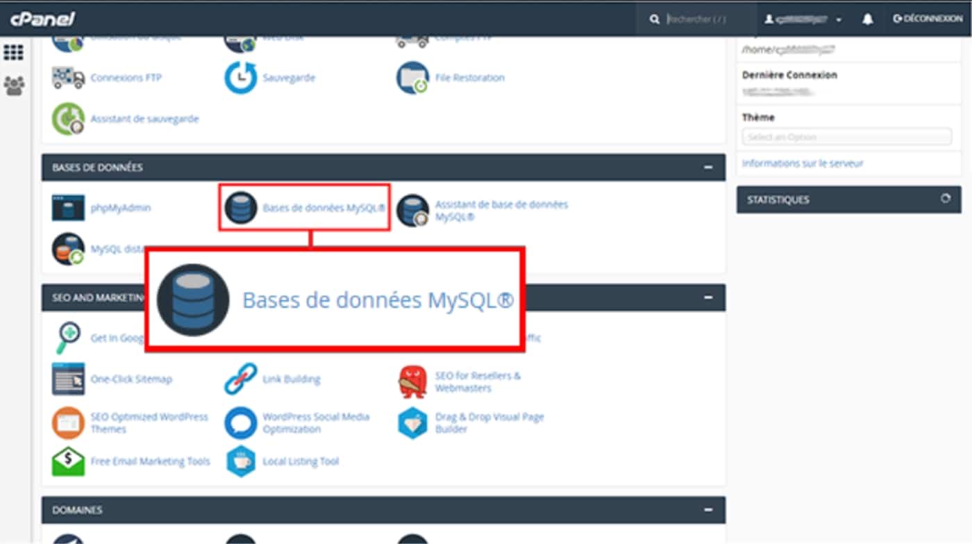 Trouvez l’icone bases de données MySQL