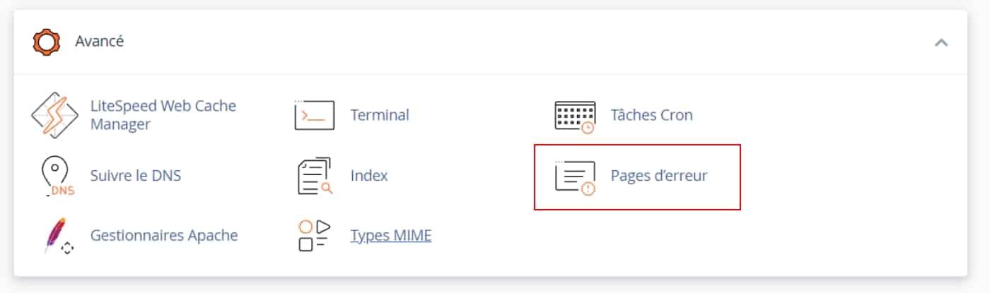 Accéder à l’outil « pages d’erreur »