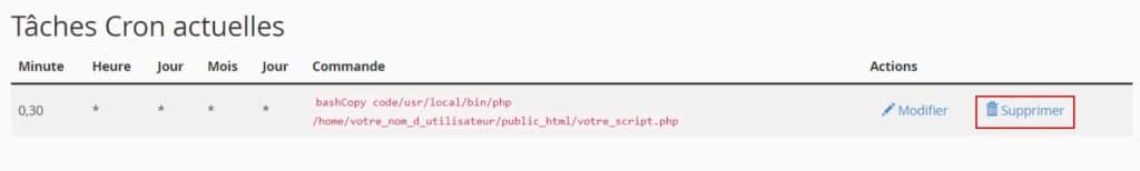 Supprimer une Tâche Cron dans cPanel