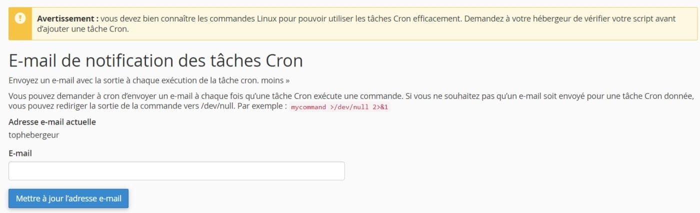 notification email tache cron cpanel