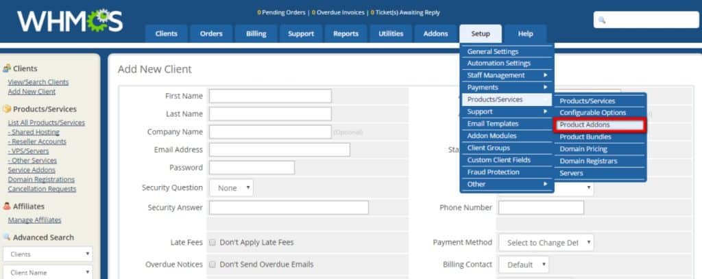 Configuration des produits dans WHMCS