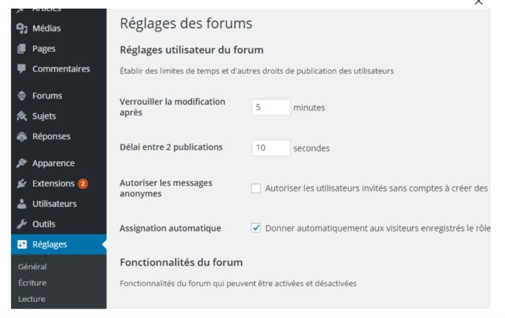 Réglages utilisateur du forum bbPress