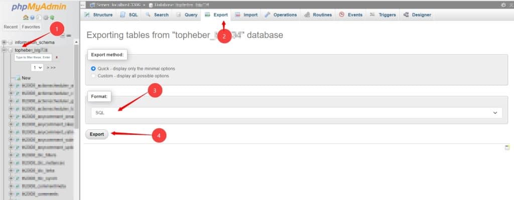 Sauvegarde de base de données manuellement à partir de phpMyAdmin