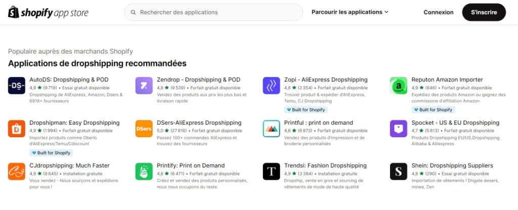 Applications de dropshipping recommandées
