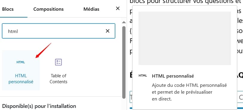 Ajouter un bloc HTML personnalisé