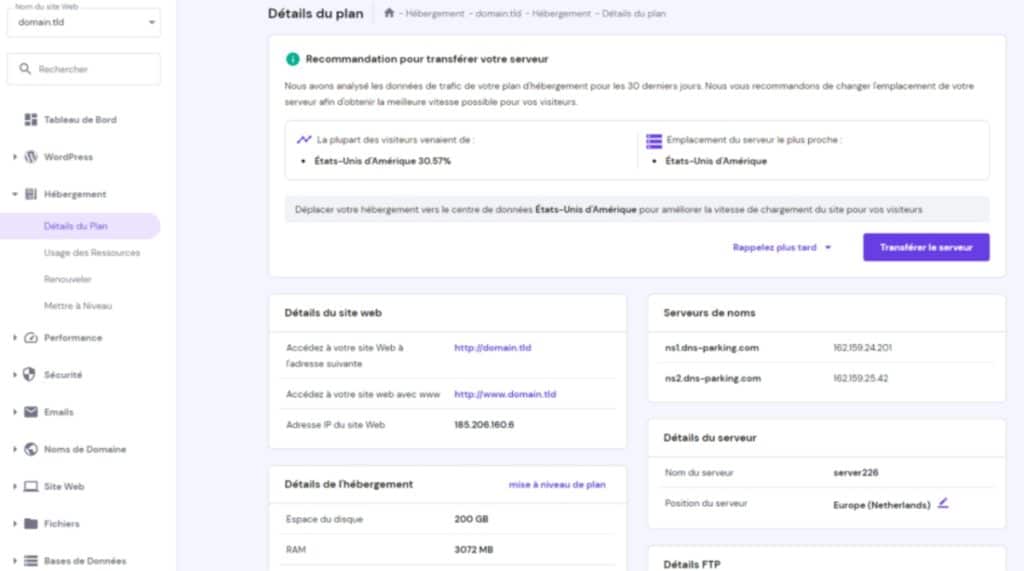 Interface de gestion HPanel