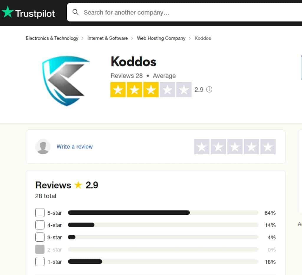 Évaluation Koddos sur TrustPilot