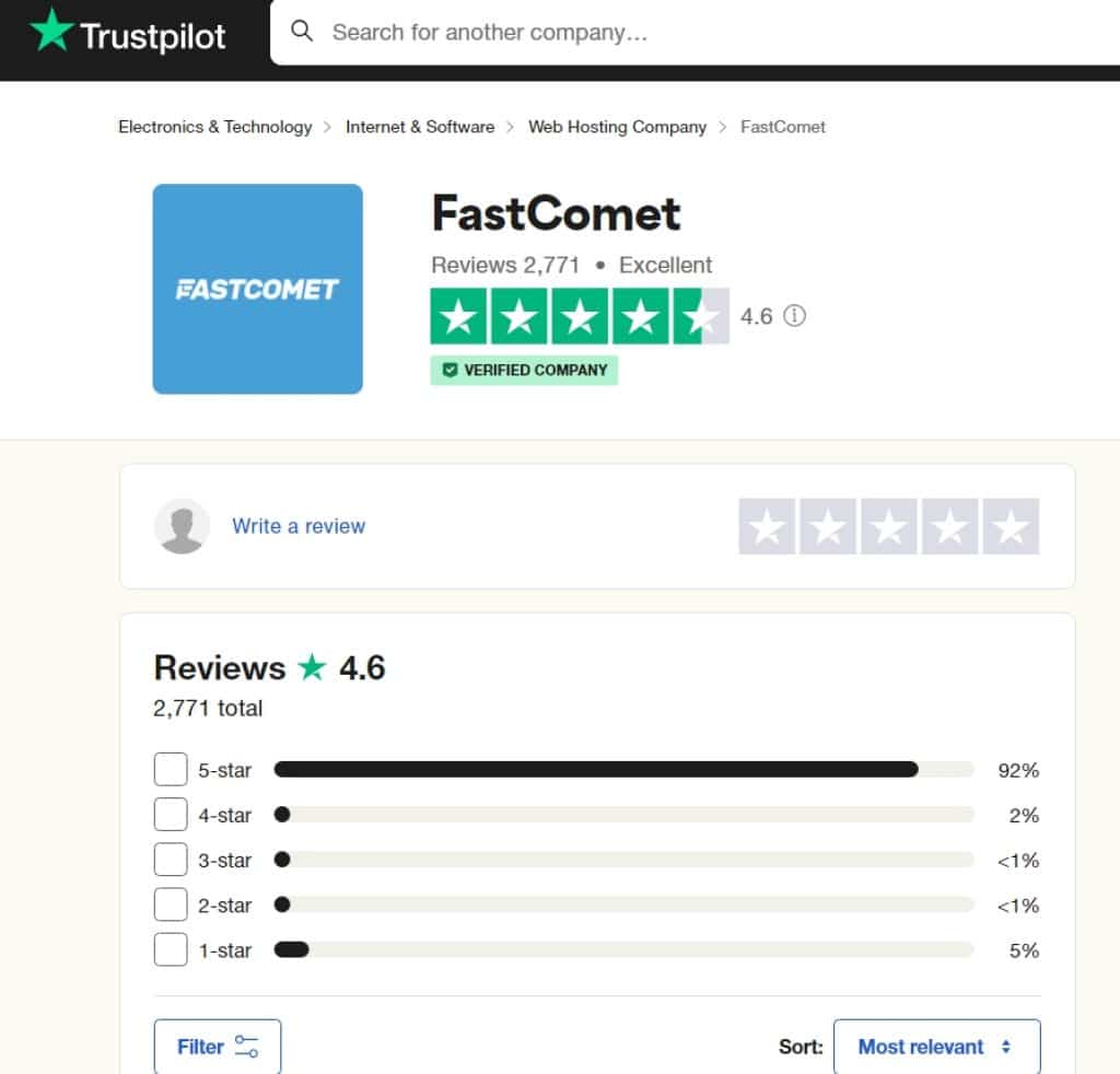 avis clients fastcomet sur trustpilot