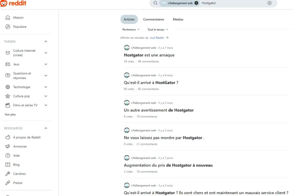 Avis HostGator sur Reddit