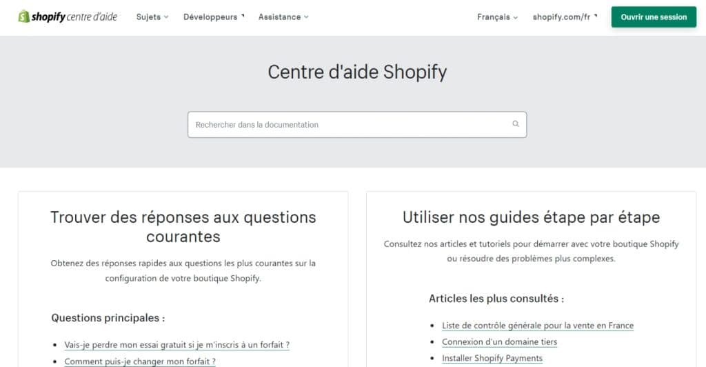 Centre d'aide Shopify